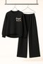 Cotton Wide Cut Black Girl's Tracksuit Set - 4