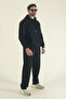 Men's Winter Cotton Kangaroo Pocket Sweatshirt Bottom Baggy Tracksuit Set-Black - 2