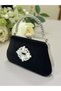 Black Color Glittery Satin Crystal Stone Handle Women's Evening Dress Bag - 2