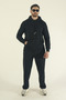 Men's Winter Cotton Kangaroo Pocket Sweatshirt Bottom Baggy Tracksuit Set-Black
