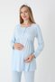 Women's Blue Lace Detailed Long Sleeve Special Design Maternity Maternity Dressing Gown Pajama Set - 5
