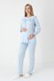 Women's Blue Lace Buttoned Winter Special Design Maternity Maternity Dressing Gown Pajama Set - 4
