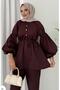Scuba Fabric Hijab Top and Bottom Set, High-Waisted Double-Pocket Pants, Snap-Button Collar Pants - 3