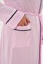 Women's Pink Piped Belted Pocket Shawl Collar Special Design Cotton Long Dressing Gown - 2