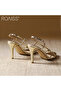 Women's Strappy Open Toe High Heels Gold Round Head Design with 6 Cm Slim High Heels Adjustable Ankl - 7