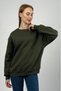 Women's Basic Cotton Fleece-Lined Crew Neck Sweatshirt Khaki - 3
