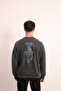 Anthracite Acid Washed Sweatshirt with Print and Embroidery Detail on the Front and Back Printed - 2
