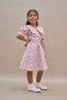 Vintage Girl's Collared Pink-Burgundy Floral Flared Dress - 4