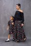 Winter Dream Pleated Black Figured Satin Ruffled Mother Skirt and Girl's Dress - 6