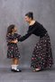 Winter Dream Pleated Black Figured Satin Ruffled Mother Skirt and Girl's Dress