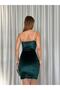 Velvet Fabric Stone Strap and Slit Design Double-Breasted Neckline Mini Evening Dress 582691 Emerald - 4