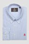 Luca Oxford Stretch Cotton Blend Comfort Fit Navy Button down Collar Men's Striped Shirt - 5