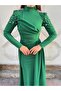 Shoulder Stone Details with Special Drapes Dress 583341 Emerald - 2