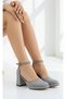 Platinum Glitter Skin Ankle-Tied Thin Platform Wedding Engagement Shoes 7cm - 3