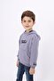 Dark Gray Boy's Relax Fit Hooded Pocket Embroidery Printed Sweatshirt - 2 Thread - 4