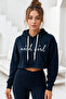 Women's Printed 100% Cotton Hooded Long Sleeve Crop Sweatshirt - 5