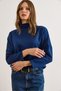 Women's Cobalt Blue Mock Neck Corded Fabric Thessaloniki Blouse Blz-19003137 - 6