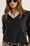 Women's Dark Anthracite Shirt Collar Detail Brioche Knit Blouse BLZ-19002777 - 3