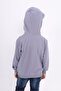 Dark Gray Boy's Relax Fit Hooded Pocket Embroidery Printed Sweatshirt - 2 Thread - 5