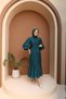 Emerald Green Balloon Sleeve Pleated Evening Dress - 2
