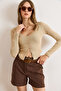 Women's Beige Lace Detailed Skirt Oval Stretchy Blouse Blz-19002872 - 3