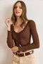 Women's Bitter Brown Lace Detailed Skirt Oval Stretchy Blouse Blz-19002872 - 5