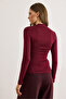 Women's Burgundy Combed Modal Deep V-Neck Stretchy Blouse Blz-19003136 - 2