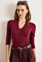 Women's Burgundy Combed Modal Deep V-Neck Stretchy Blouse Blz-19003136