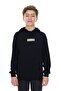 Black Boy's Relaxed Fit Hooded Pocket Lightweight Drop Shoulder Printed Sweatshirt - 2 Thread
