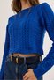 Women's Cobalt Blue Wave Knitted Crop Knitwear Sweater Kzk-19000822 - 5