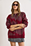 Women's Burgundy Geometric Pattern Thick Knitwear Sweater Kzk-19001045 - 3