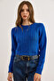 Women's Cobalt Blue Wave Knitted Crop Knitwear Sweater Kzk-19000822 - 4
