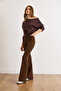 Women's Brown Flared Size L Stretch Fabric Pants Pnt-19000375 - 2