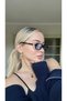 Black Slim Rectangle Women's Sunglasses with Blue Glass Uv400 Protection Flat Frame Design - 3