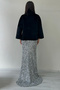 Women's Mock Neck Stone Detailed Evening Dress Fur Black, White - 8