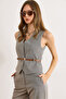 Women's Black Lined Belt Detailed Houndstooth Vest Ylk-19000094 - 4