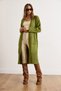 Women's Oil Green Pocketed Soft Textured Midi Knit Cardigan Hrk-19000438 - 2