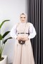 Gamze Skirted Belted Suit - Beige - 4
