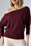 Aleg Women's Boat Neck Flowy Comfortable Fit Three-Quarter Sleeve Blouse & Top - Burgundy - 7