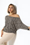 Aleg Women's Boat Neck Flowy Comfortable Fit Three-Quarter Sleeve Blouse & Top - Leopardbeige