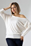 Aleg Women's Boat Neck Flowy Comfortable Fit Three-Quarter Sleeve Blouse & Top - Ecru - 4