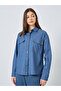 Women Blue Double Pocket Denim Loose Fit Shirt - 3