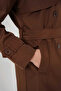 Women's Brown Double-Breasted Collar Belted Lined Trench Coat Hzl25W-Bd159181 - 3