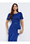 Blue Puff Sleeves Maxi Dress with Buckle Accent
