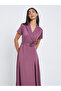 Purple Notch Lapel Midi Dress with Belt