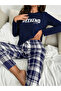 Slogan Print Long Sleeve T-Shirt and Pyjama Set - 4