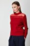 Stone-Trimmed Knit Sweater with Tulle Detailing at the Collar - 2
