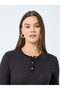 Black Textured Knit Henley Neck Fitted T-Shirt - 3