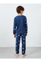 Navy Blue Printed Long Sleeve T-Shirt and Pyjama Set - 5