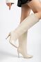 Syt-2004 Beige Matte Wrinkled Patent Leather Daily Boots - 2